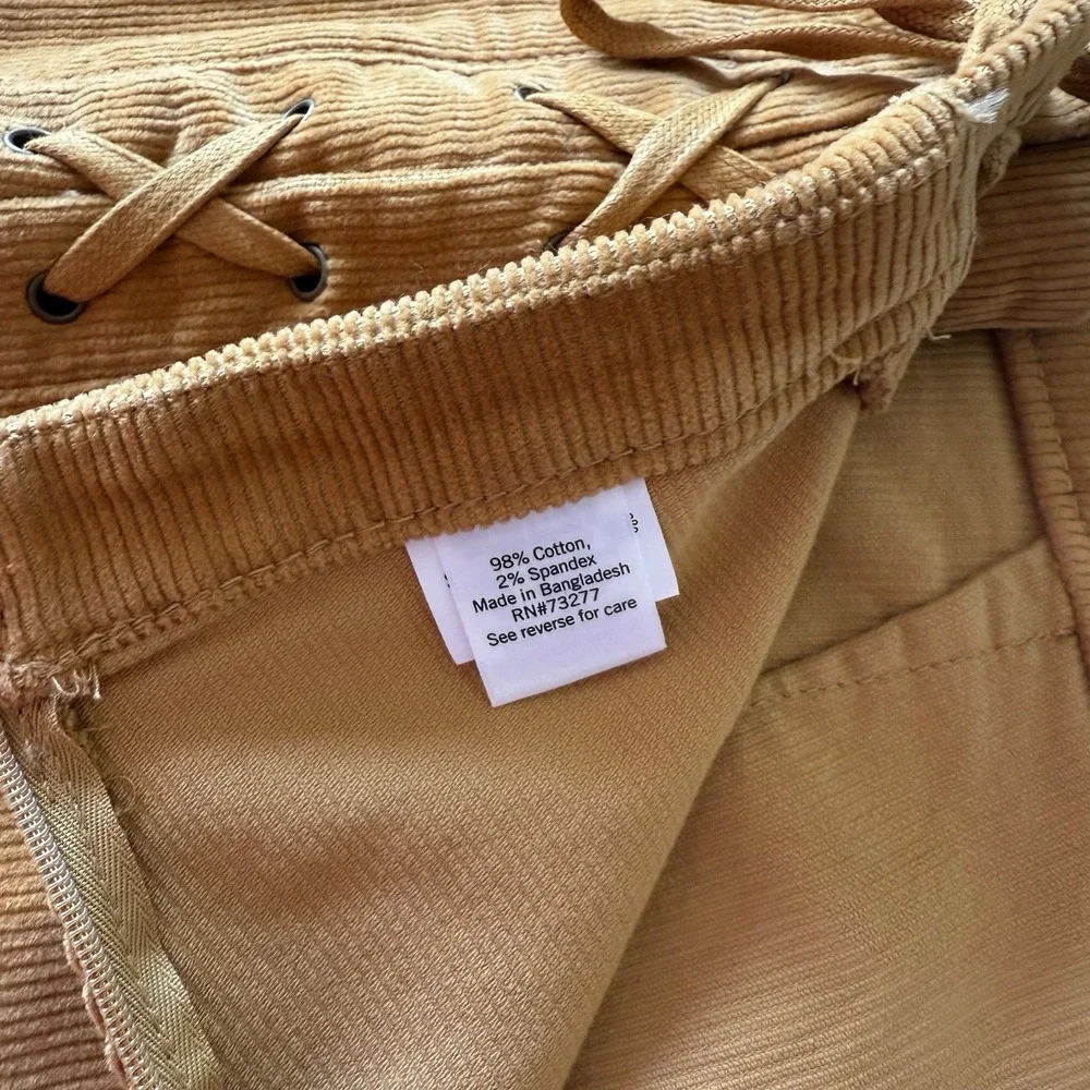So Goods for Life Women's Mini Skirt Mustard Yellow Corduroy Lace Up Size 5/27W‎